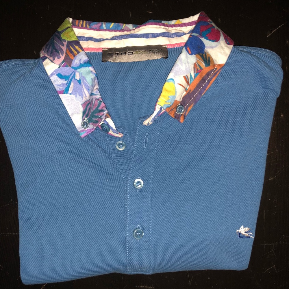 Etro Blue Polo with Collar Design